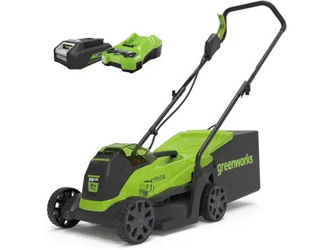 Cortacésped Greenworks GD24LM33K2 con batería (24V, 33cm ancho corte, 280m², 30L recogedor)