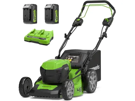 Greenworks GD24X2LM46SPK4X - Cortacésped Batería, Autopropulsado, 46cm Ancho, 2 Baterías 24V, 55L