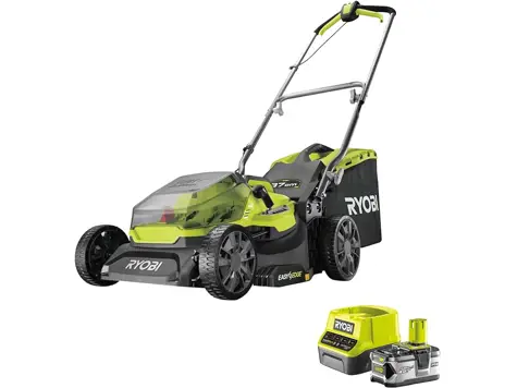 RYOBI Cortacésped 18V ONE+ 37cm. 6 Niveles. EasyEdge/Mulching. Batería Litio 4,0Ah, Cargador Rápido