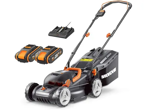 WORX Cortacésped Eléctrico Inalámbrico - Ancho corte 34cm, 2 Baterías, 6 Alturas Corte 20-70mm